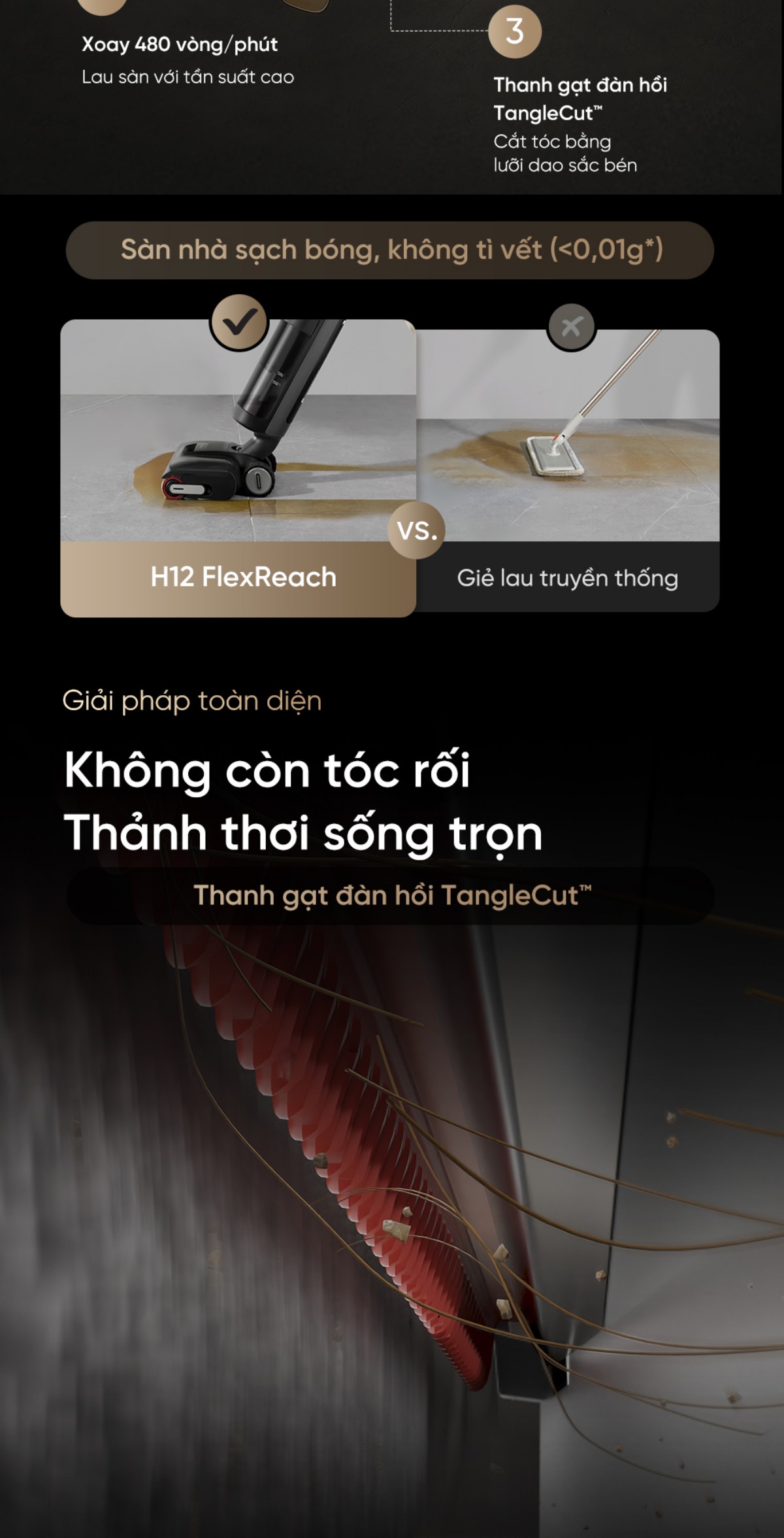 Dreame H12 Flexreach gập nghiêng 180°
