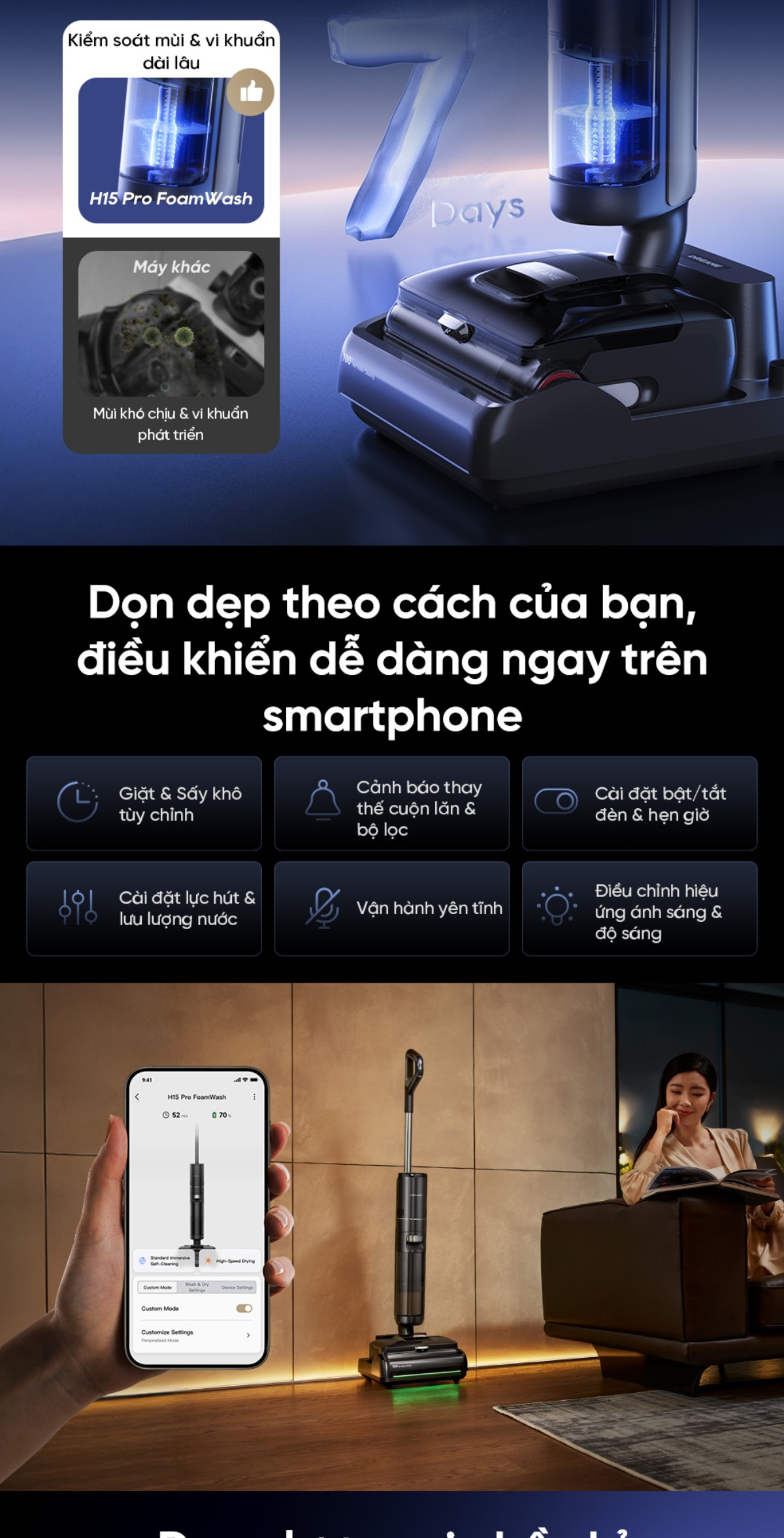 Dreame H15 Pro Foamwash gập nghiêng 180°