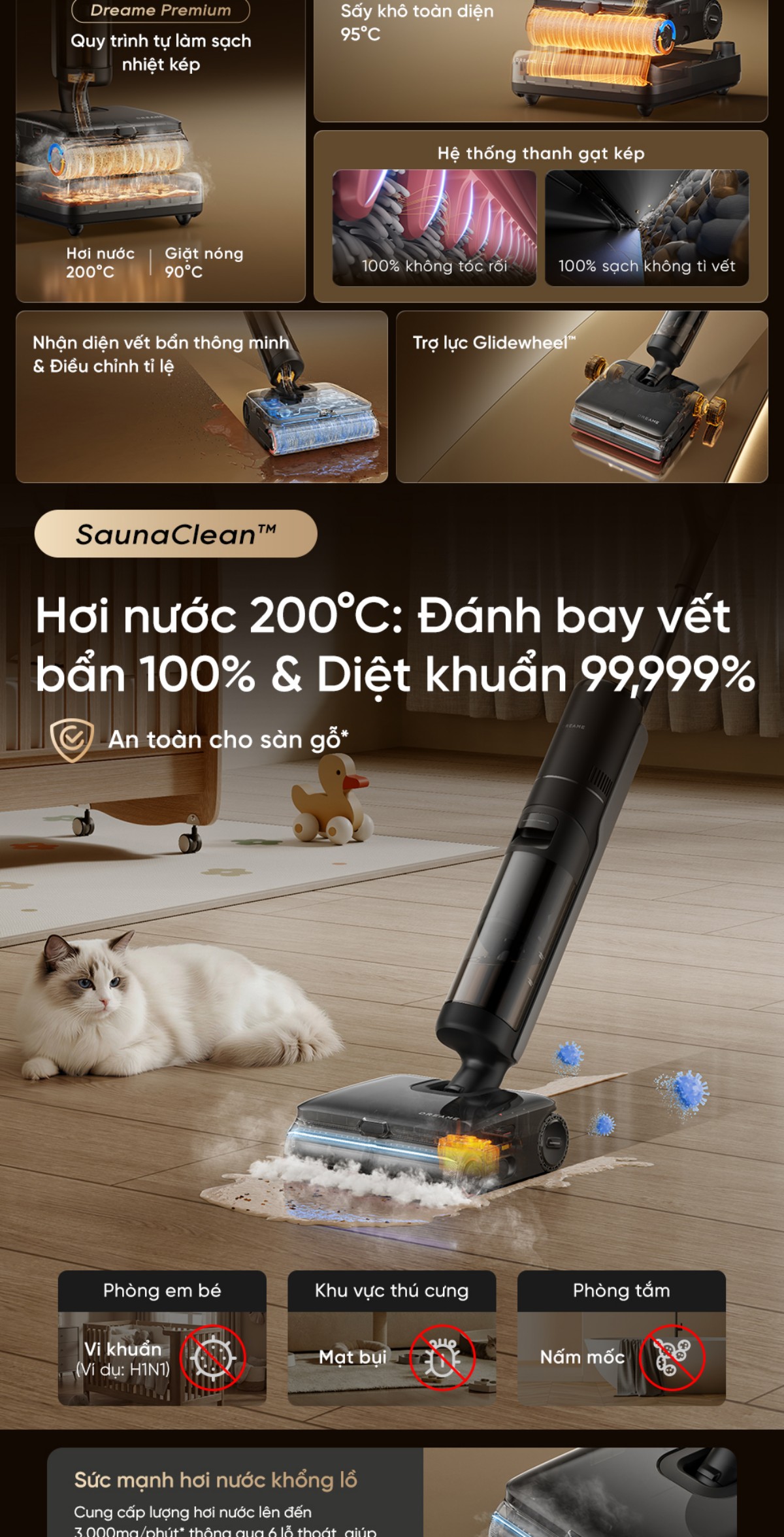 Máy hút bụi lau nhà Dreame H16 Steam | Lực hút 28.000Pa