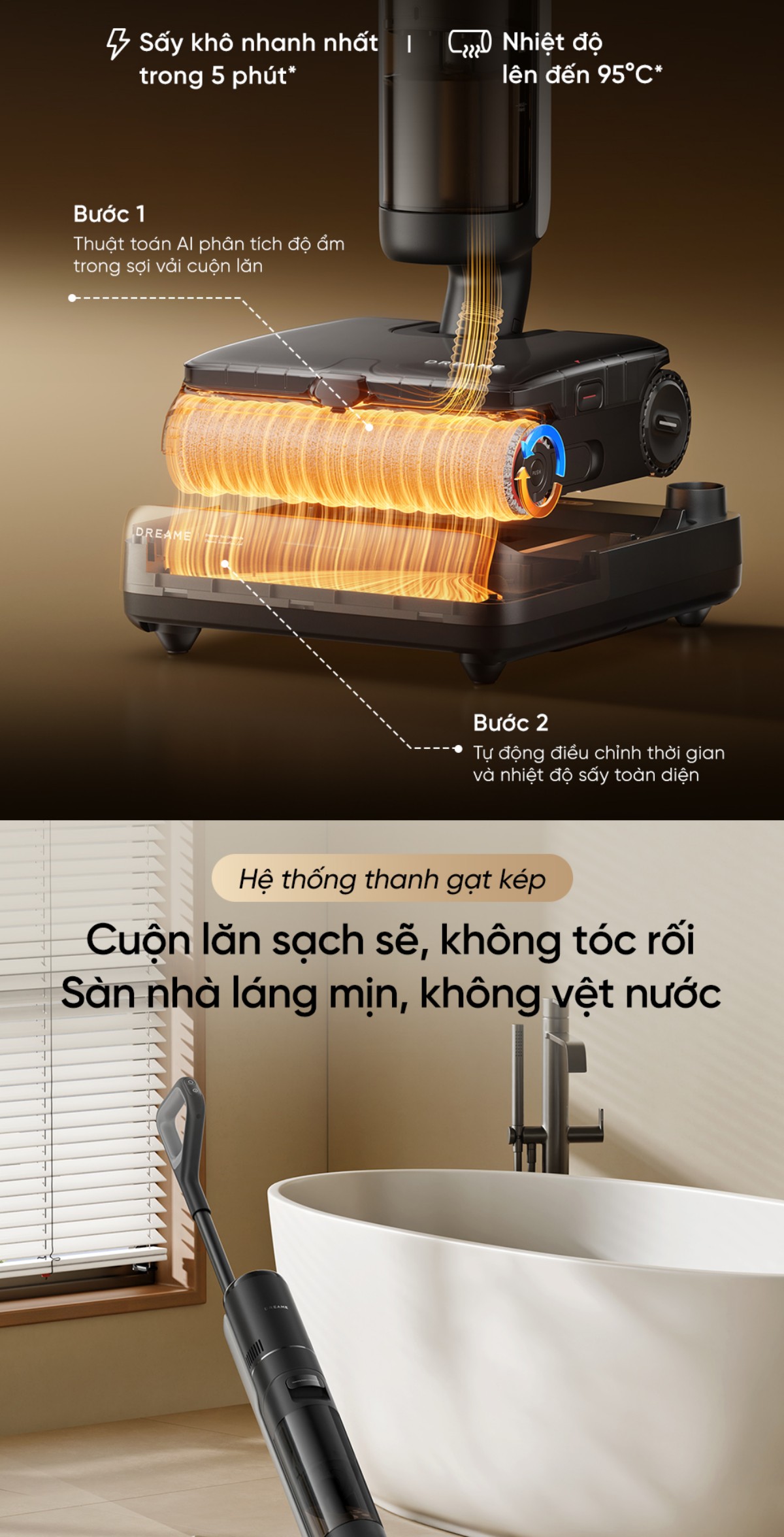 Máy hút bụi lau nhà Dreame H16 Steam | Lực hút 28.000Pa