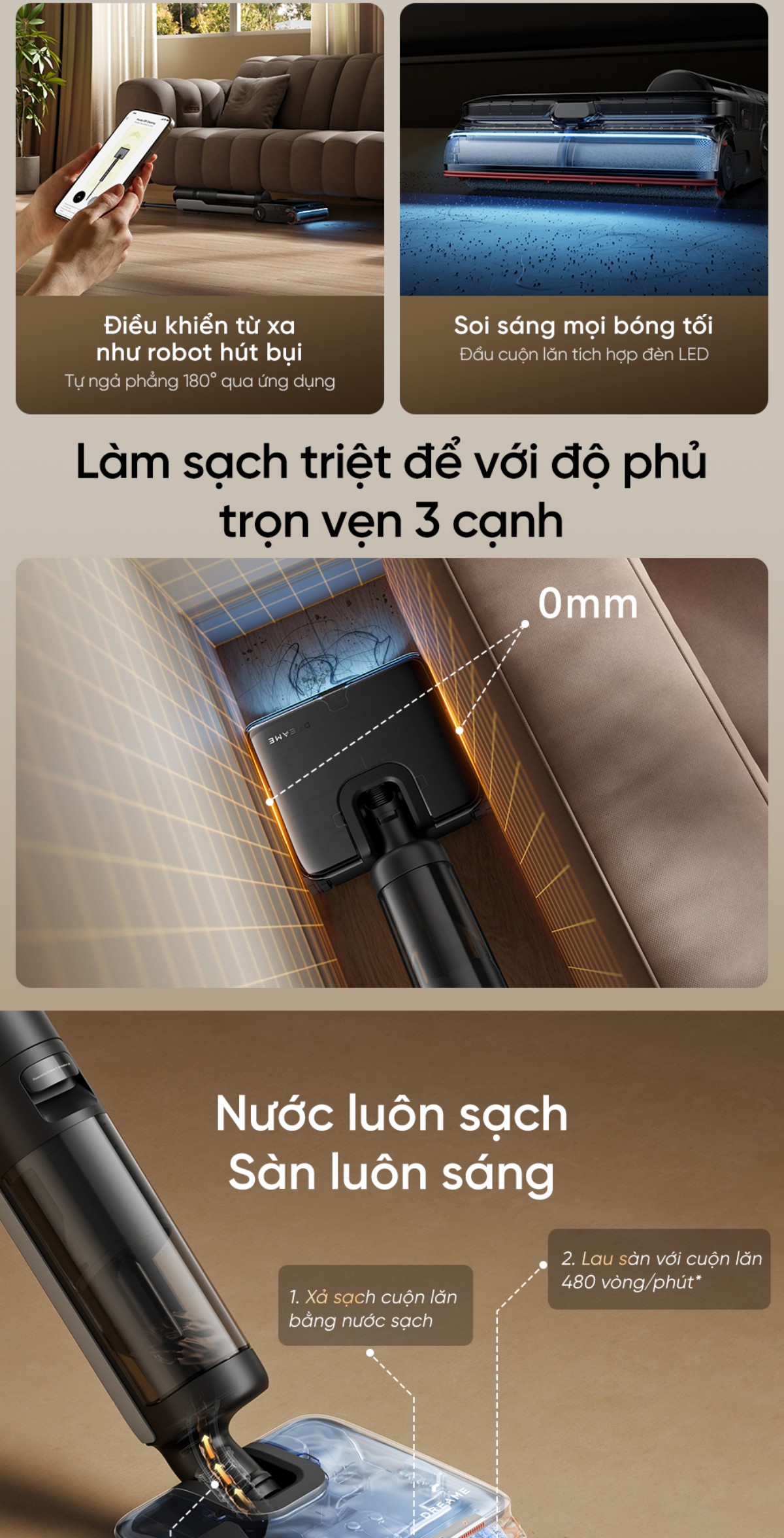 Máy hút bụi lau nhà Dreame H16 Steam | Lực hút 28.000Pa
