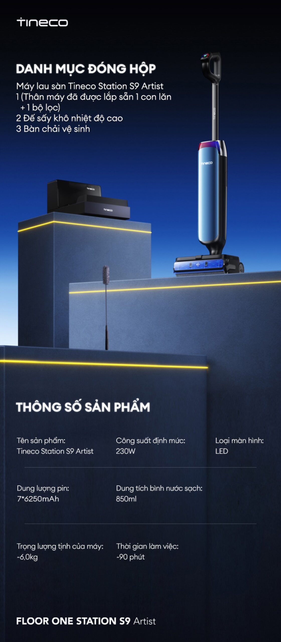 Tineco Station S9 Artist gập nghiêng 180°