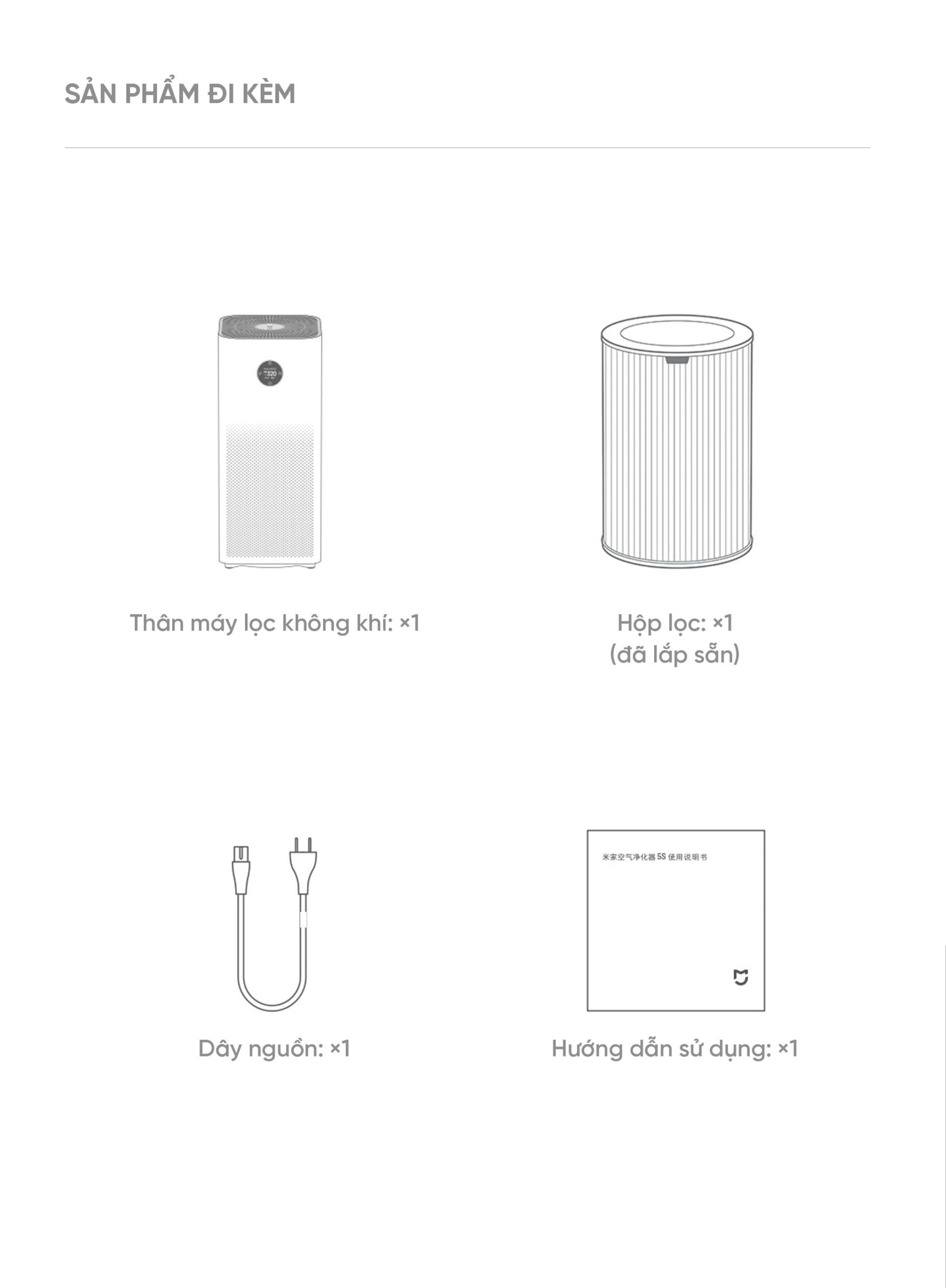 Xiaomi Mijia 5s máy lọc không khí diện tích 60m²