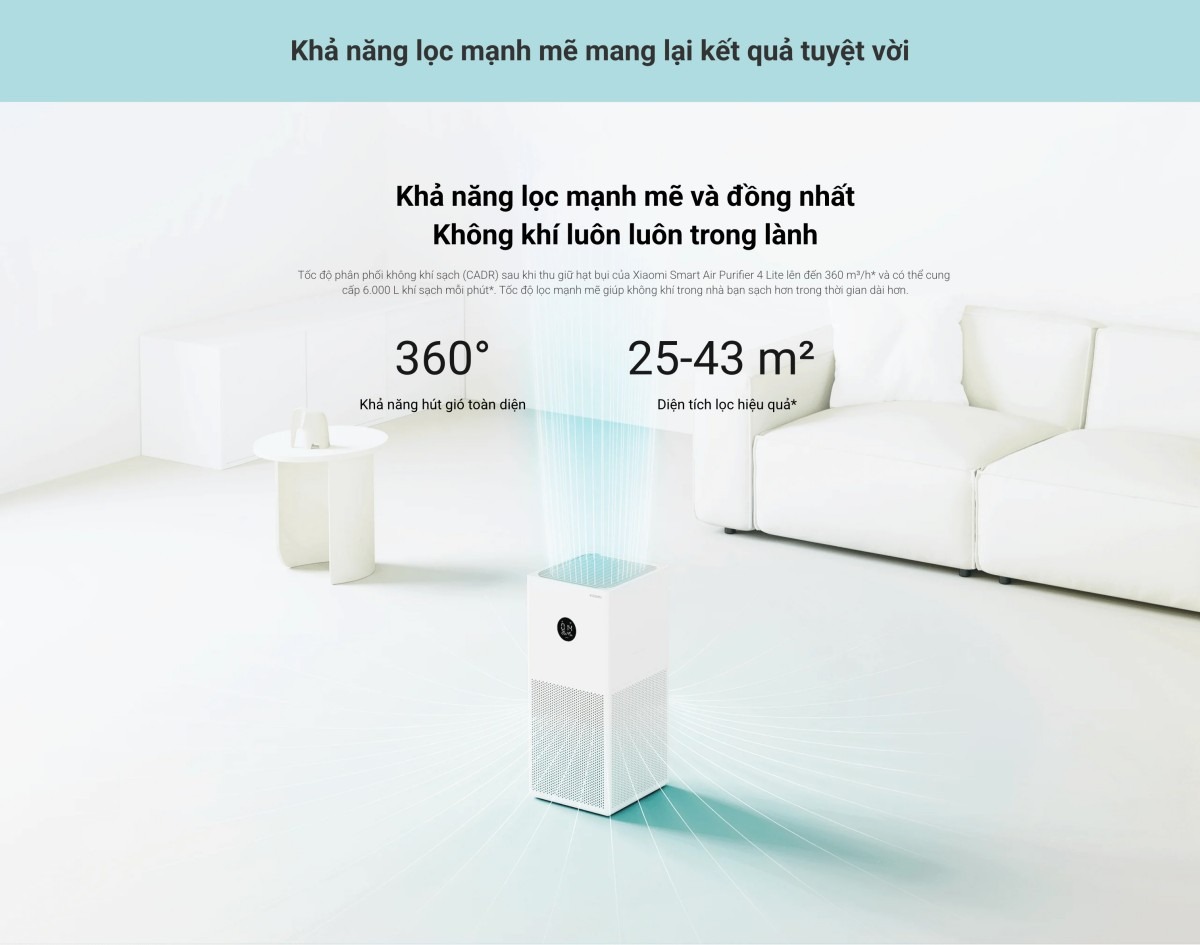 Xiaomi Smart Air Purifier 4 Lite máy lọc không khí diện tích 40 m²