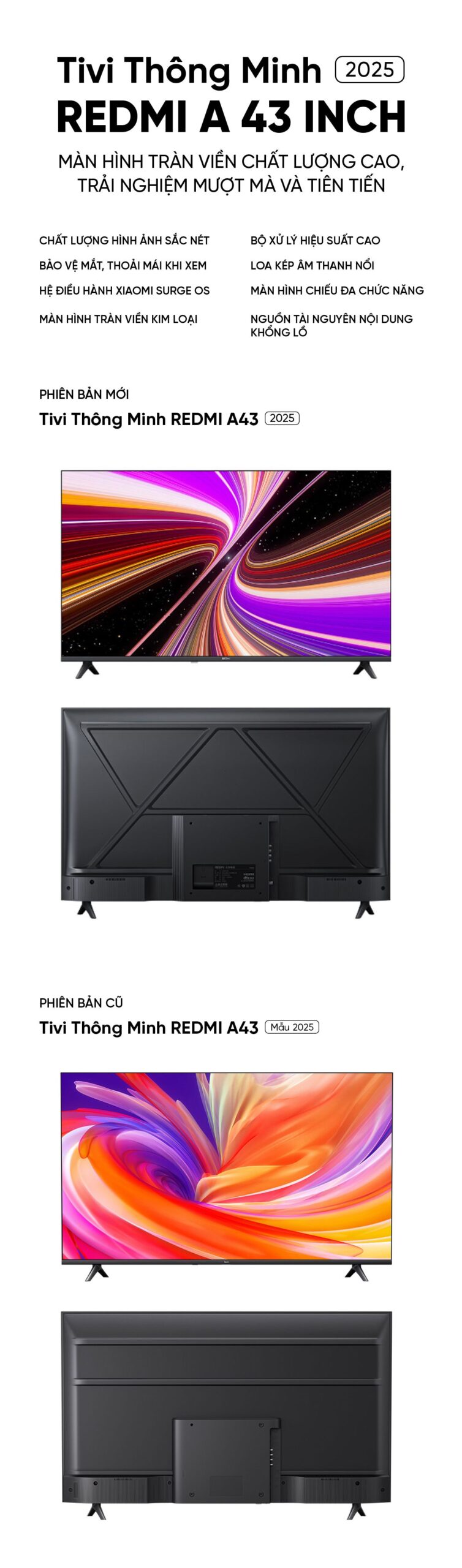 Tivi Xiaomi Redmi A43 2025 43 Inch - FHD/60Hz - 1GB/8GB